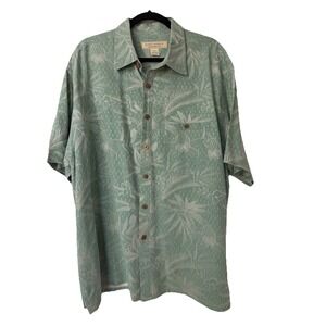 Island Republic Shirt Mens XL Green Silk Floral Beach Camp Hawaiian Resort